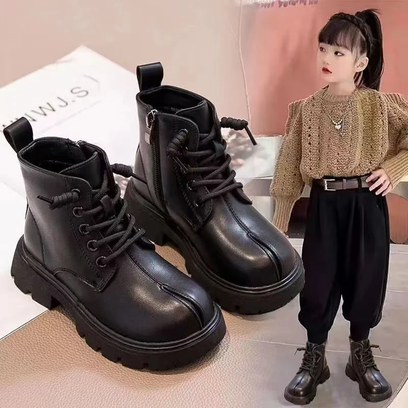 女童鞋马丁靴2024秋冬季新款男童皮靴中大童加绒短靴儿童单ML822