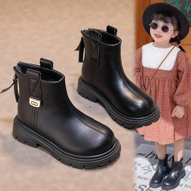 女童2024秋新款韩版女童纯色软面短靴皮靴男童软底马丁靴MY88