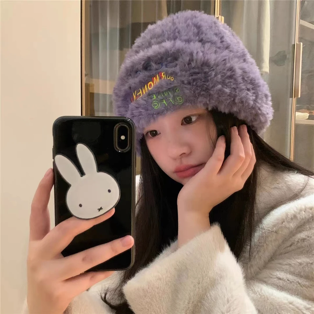 【森林推荐】】可爱毛绒绒保暖针织帽子女冬韩版加厚防寒护耳毛线帽