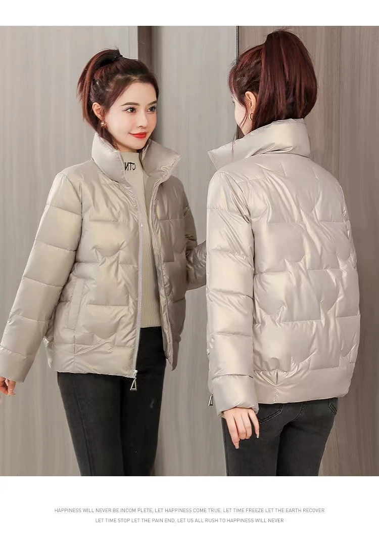 冬季亮面免洗女棉袄2023新款短款立领外套女韩版加厚款棉服