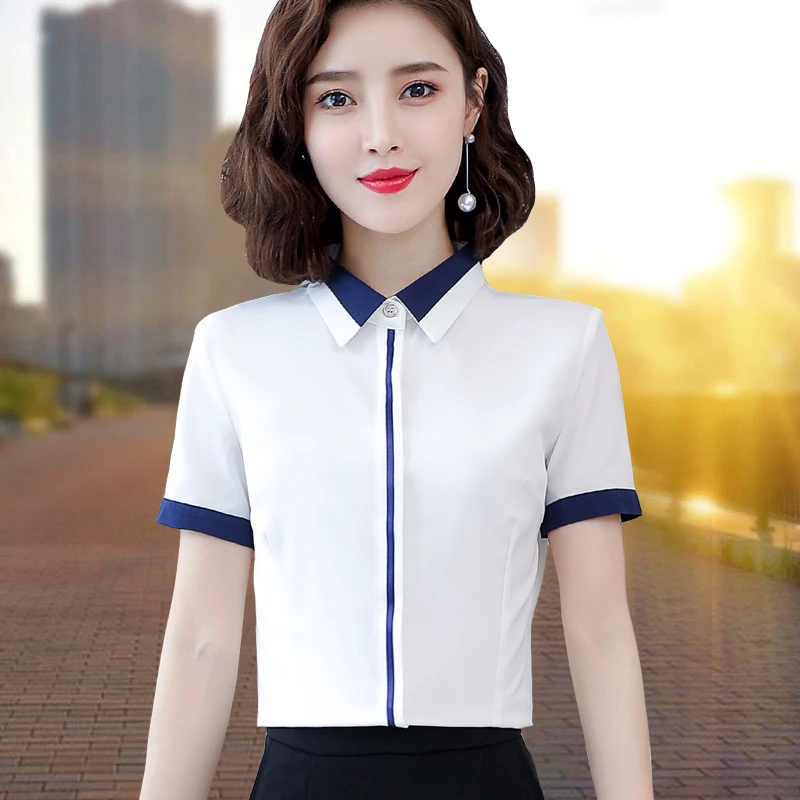 白色短袖衬衫女职业2025夏季新款工作服免烫修身弹力免烫工装衬衣