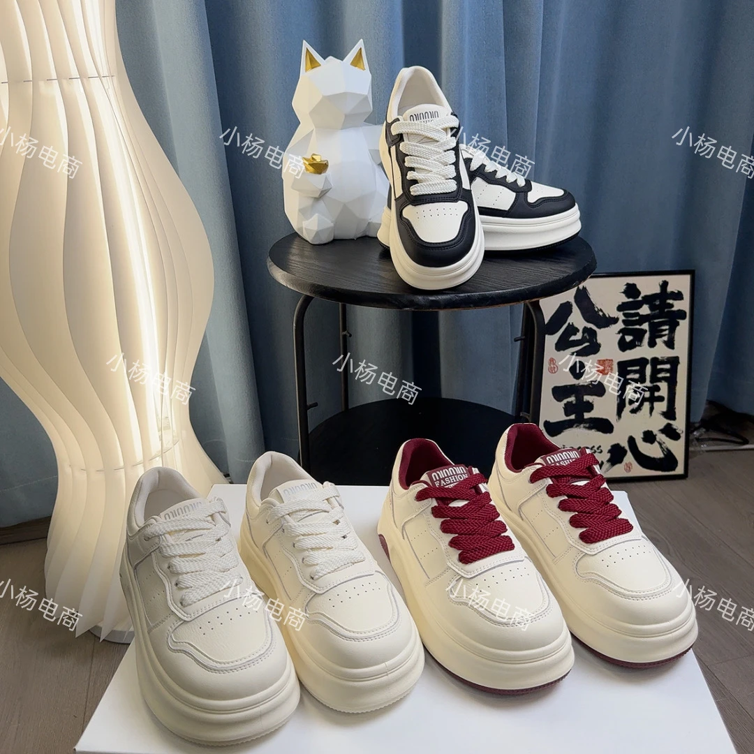 真皮厚底爆款板鞋女款2024秋季新款小白鞋百搭休闲鞋学生运动鞋子