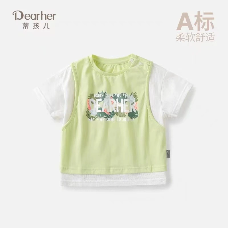 DEARHER/蒂孩儿儿童t恤短袖休闲男童t恤衫宝宝夏装上衣时尚圆领