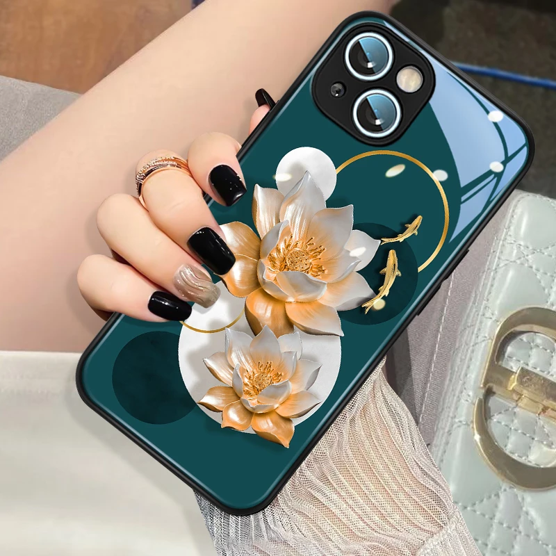 墨绿花朵适用苹果17air手机壳iphone17promax新款玻璃16pro保护套