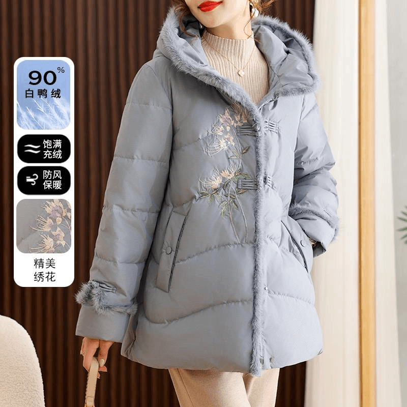 中年妈妈冬装羽绒服中长版2023新款高贵中老年女装洋派外套
