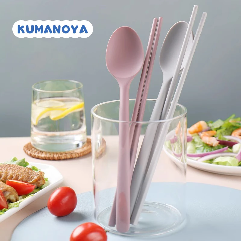 姜妍同款硅胶勺筷2件套日本熊野屋食品级不锈钢勺子筷子耐高温