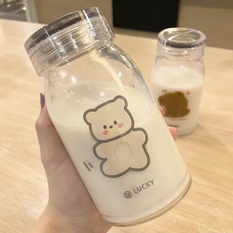 姜妍同款麦片杯熊野屋ins风透明加厚牛奶杯家用带盖玻璃杯