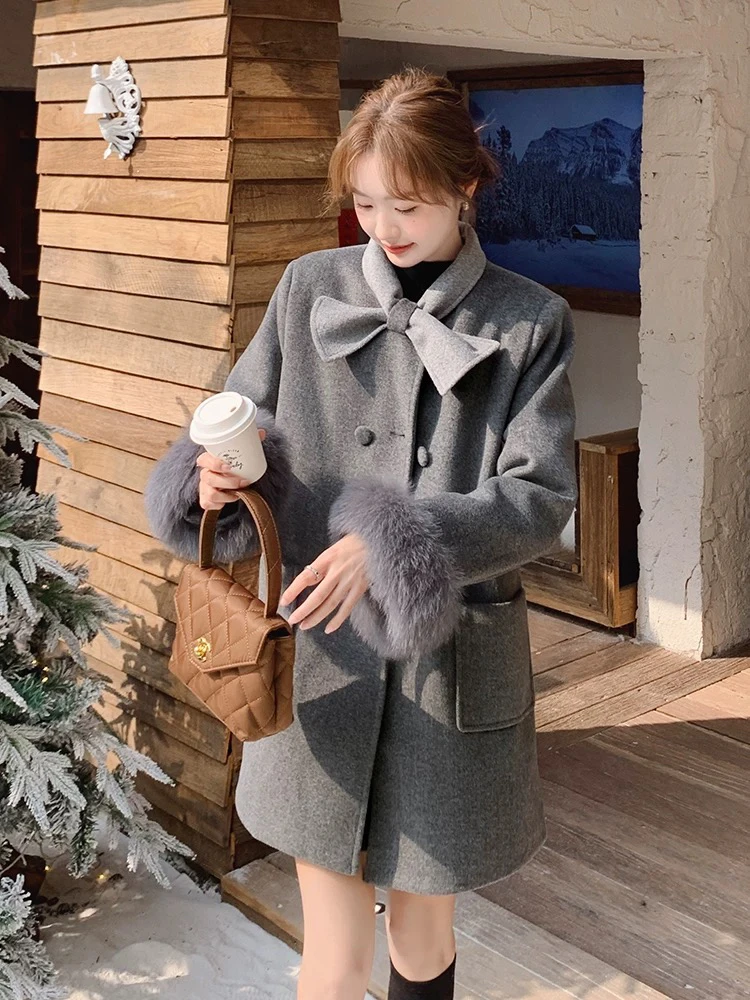 法式设计感加棉毛呢大衣外套女胖mm2024显瘦新款宽松大码冬季女装