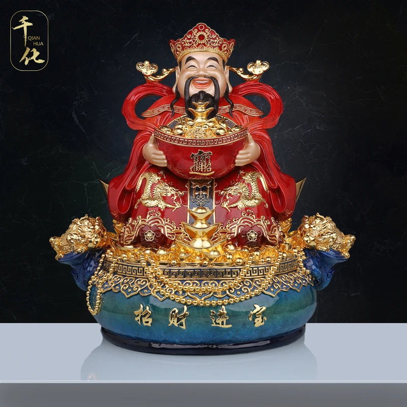 千化黄铜高温着色聚宝财神古法铸造手工铜摆件店铺办公室工艺摆件