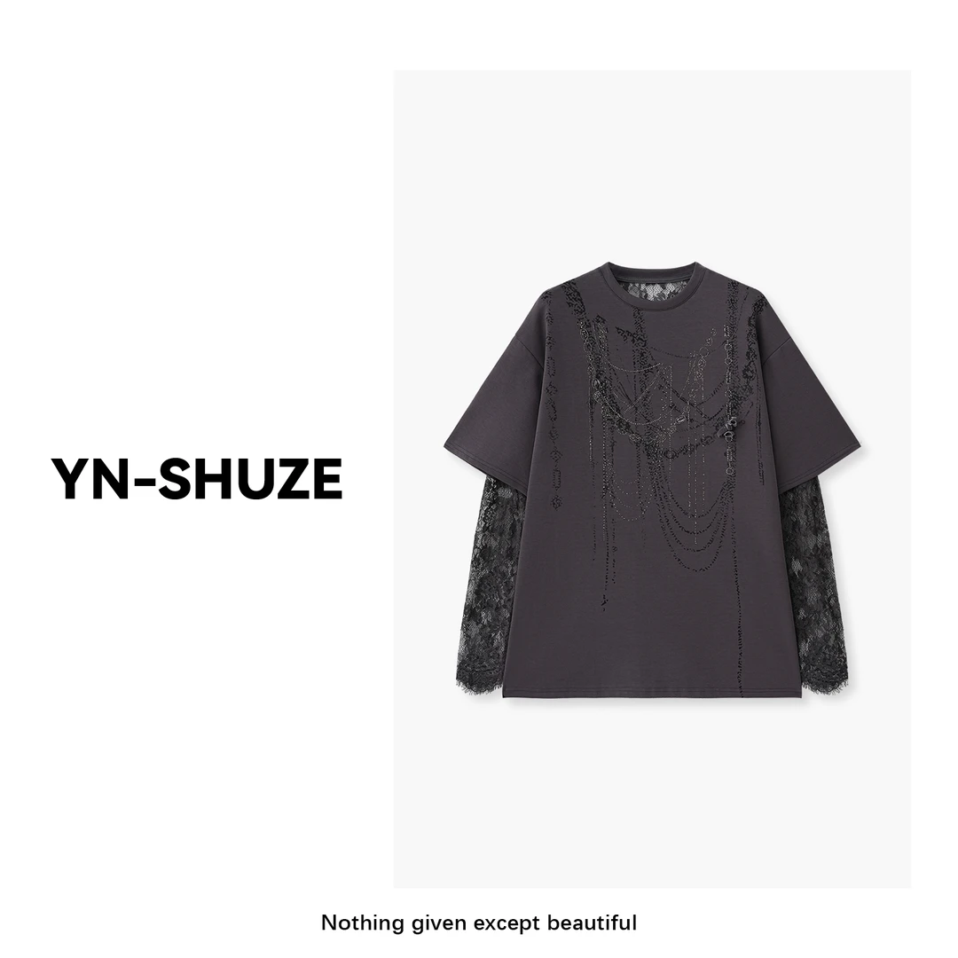 YN-SHUZE【灰语】设计款镶钻假两件T恤SZ-YNB-D6113