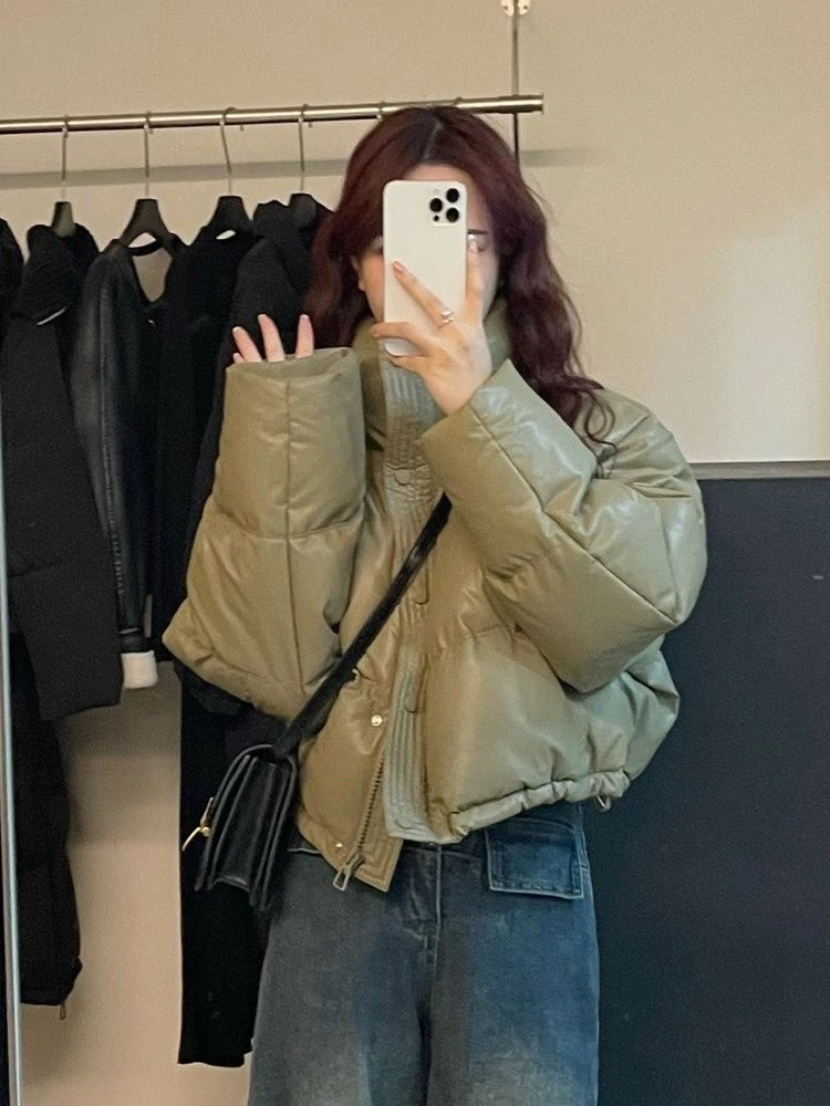 雅鹿【年终大促】羽绒服断码特价羽绒衣免洗pu皮羽绒服女短款2023
