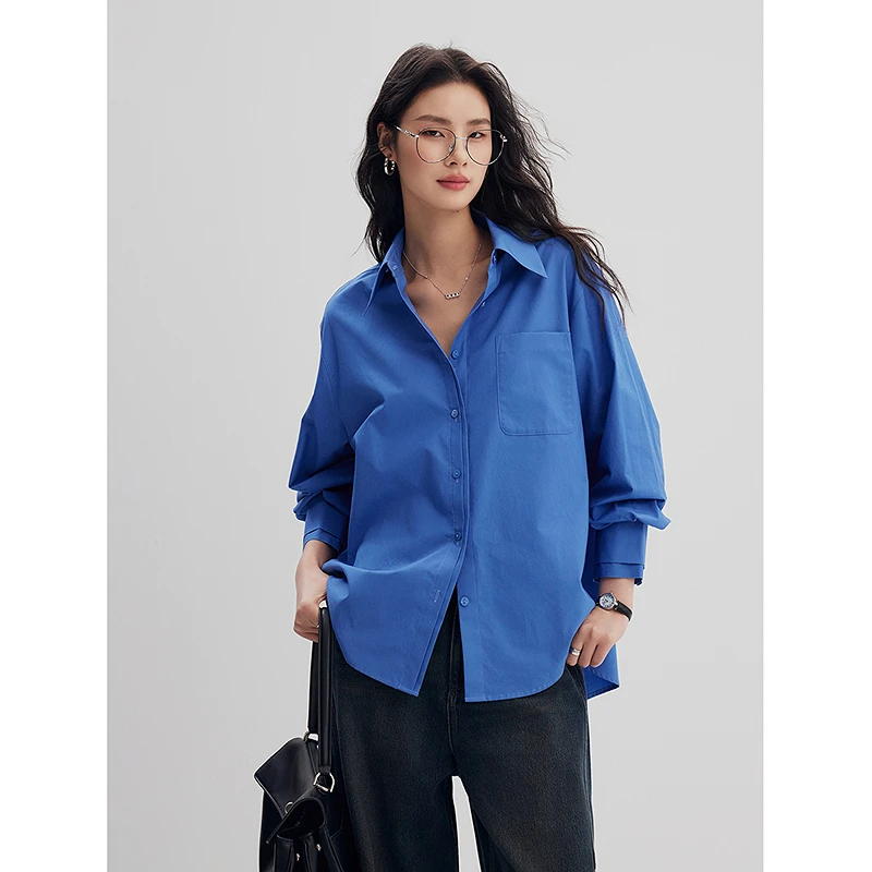 初棉纯色宽松双门襟液氨衬衫百搭ROW风廓形衬衫356604019