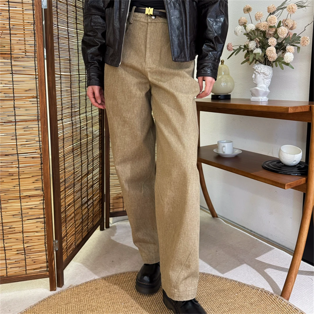 JACQUES WEI 设计师官方店2024AW秋冬新款卡其高腰阔腿裤