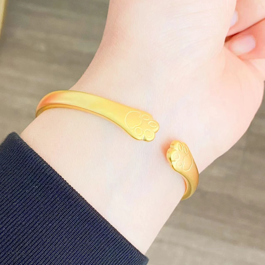 铜合金手镯 猫爪开口手镯时尚百搭精美古法开口实心镯子可调节