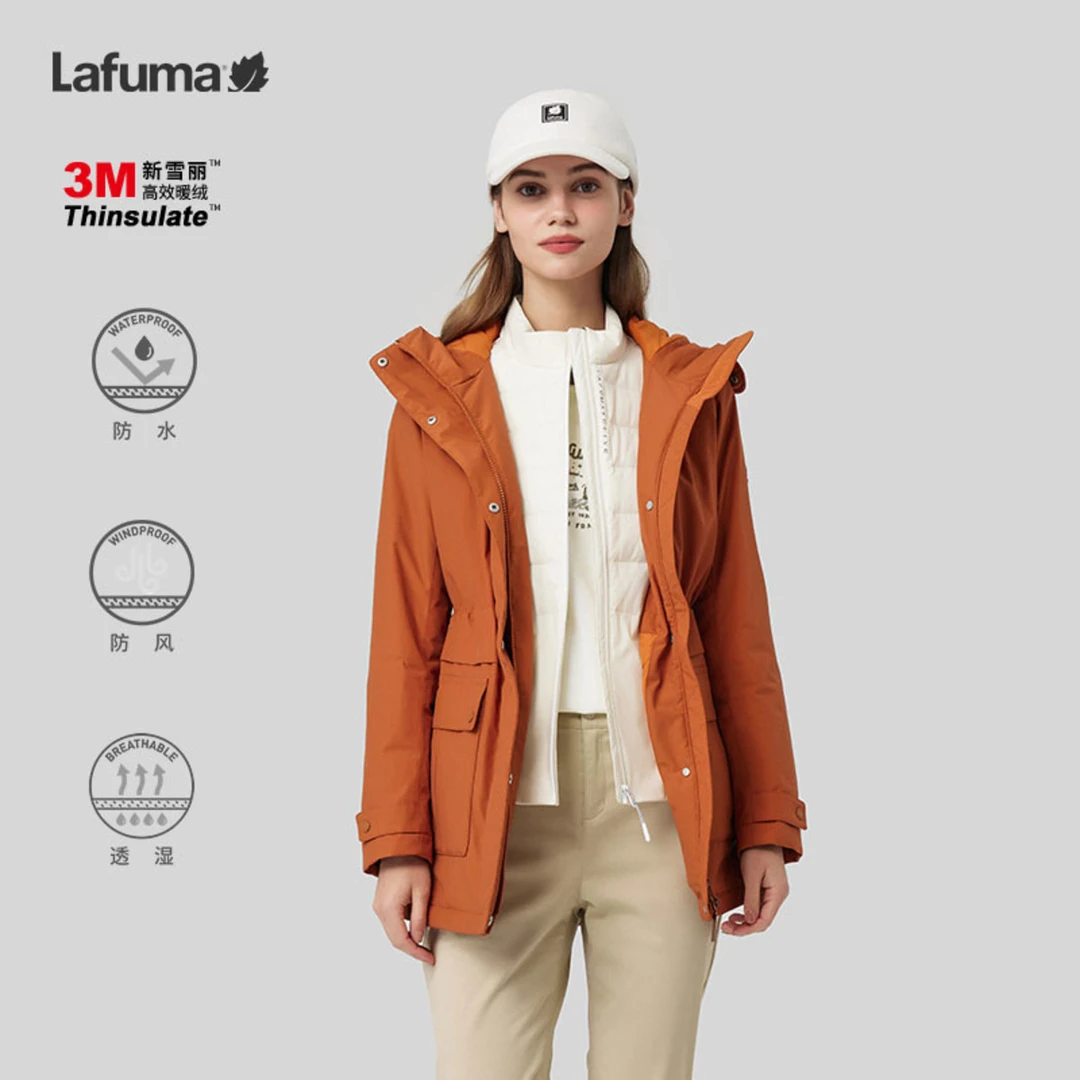 LAFUMA乐飞叶户外休闲秋冬防水防风中长连帽女保暖棉服LFJU3DM90