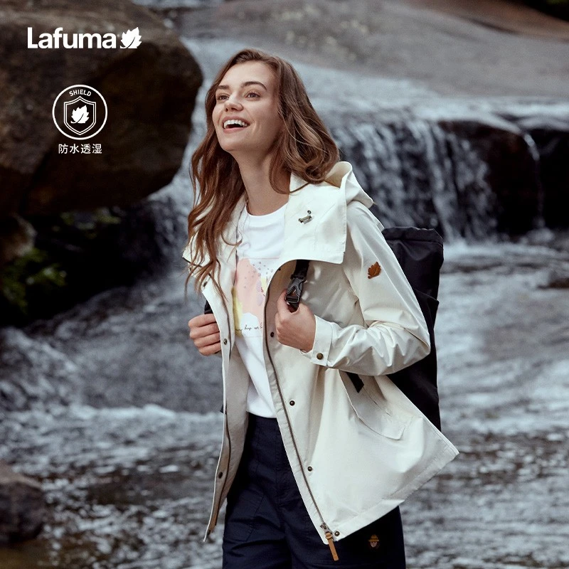LAFUMA乐飞叶户外冲锋衣女士中长宽松风衣防风夹克外套LFJA3AS60