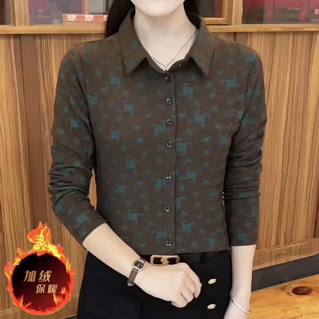 春季新款百搭洋气韩版气质妈妈装遮肉显瘦修身打底长袖衬衫加厚