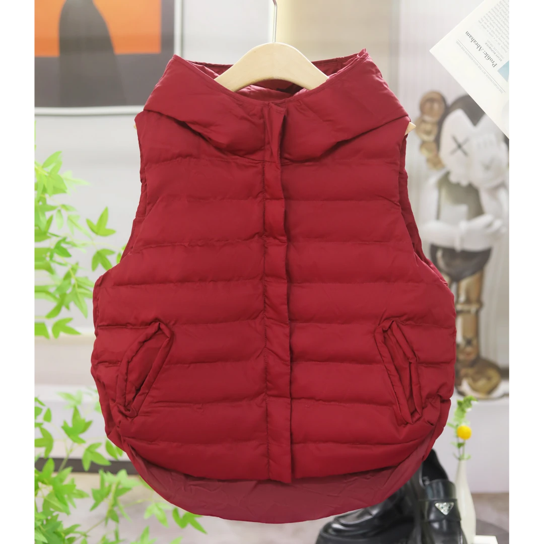 新款连帽坎肩百搭时尚纯色保暖马夹棉衣外套小个子背心潮   2361