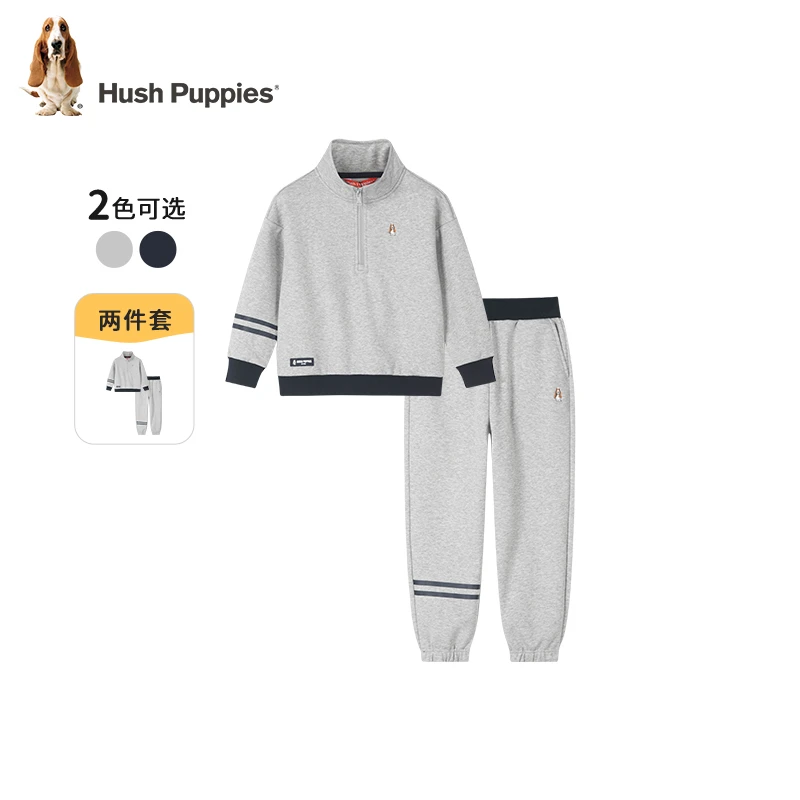 暇步士童装冬季新款一体绒保暖时尚运动卫衣长裤套装CA677