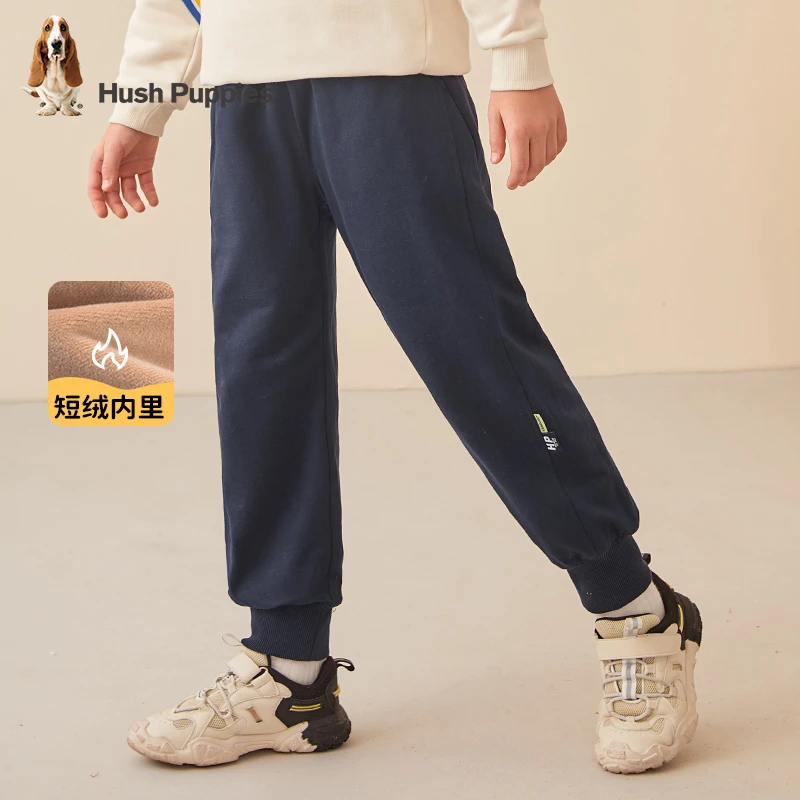 暇步士童装儿童男童厚裤子冬季加厚款休闲加绒保暖短绒宽松运动裤