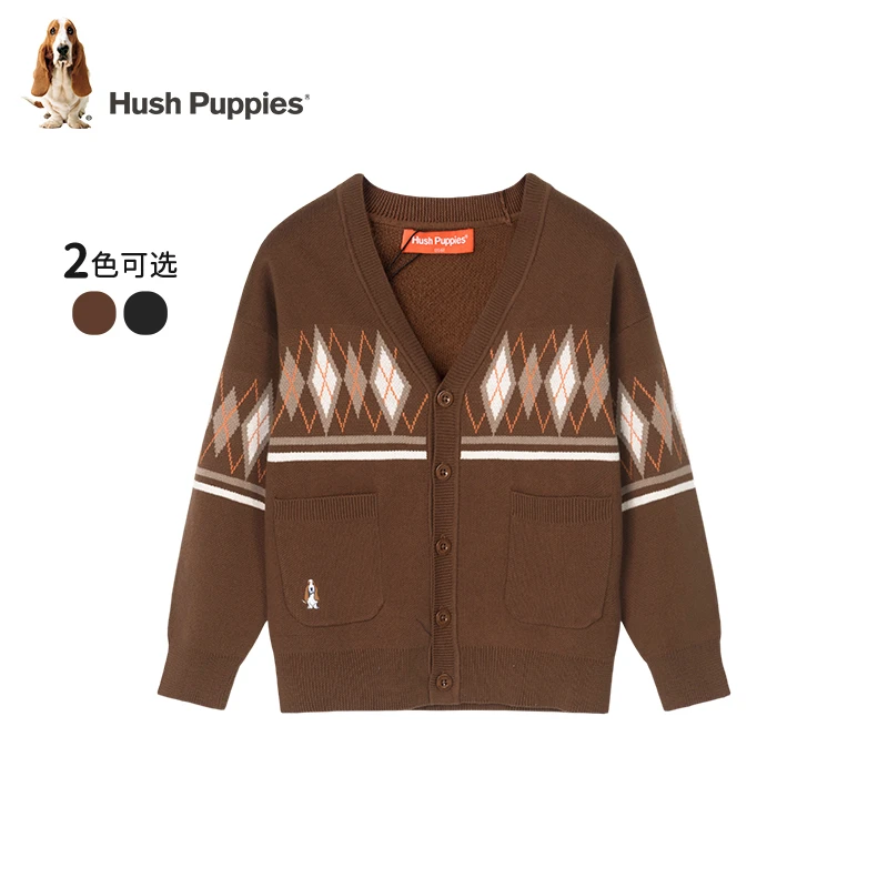 暇步士童装春秋款新款男童时尚格纹复古针织长袖针织外套