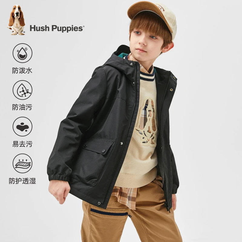 【三防透湿】暇步士童装春季女童男童男孩户外休闲连帽薄外套