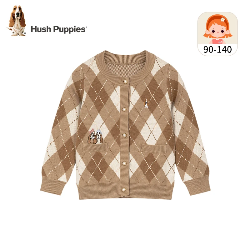 暇步士童装女童拜年服秋款复古时尚菱形格宽松针织开衫外套CW990