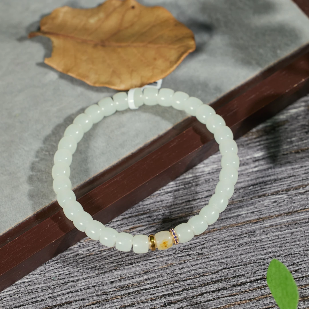 【歪歪】（二）*羊脂白玉直切手串*S925镶嵌（卡6）P9345