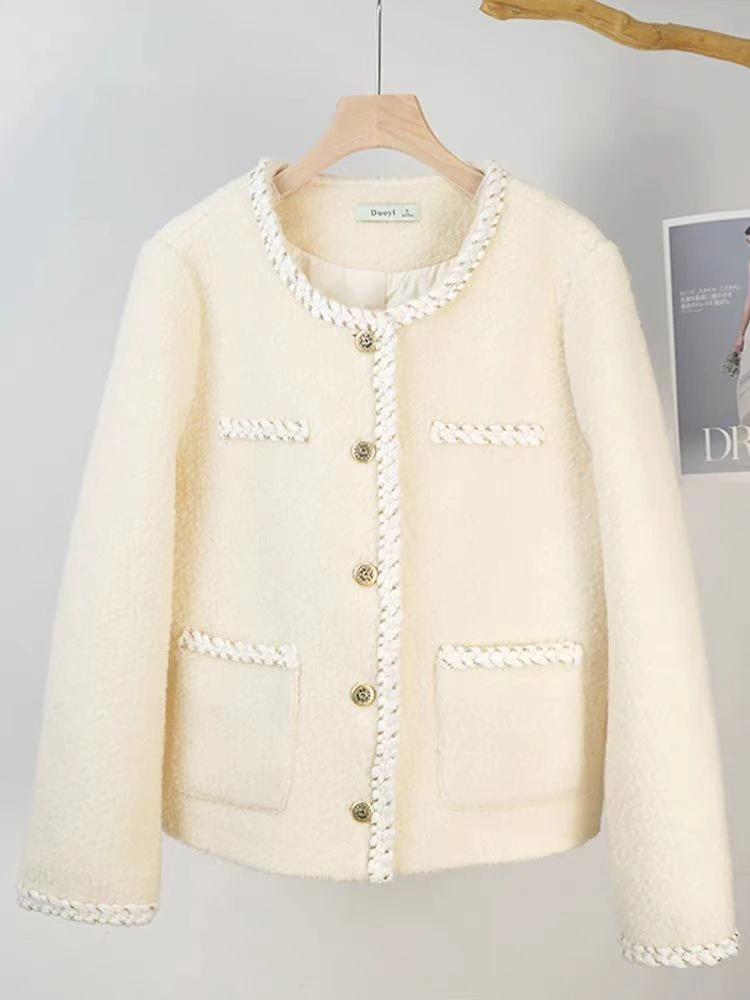 2024年冬季小香风个性时尚呢料羽绒服轻奢短款百搭法式38dd439028