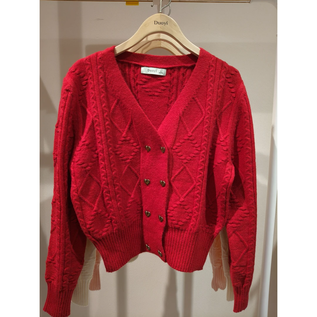 DUOYI2024新款简约个性时尚甜美毛织外套38DD30098