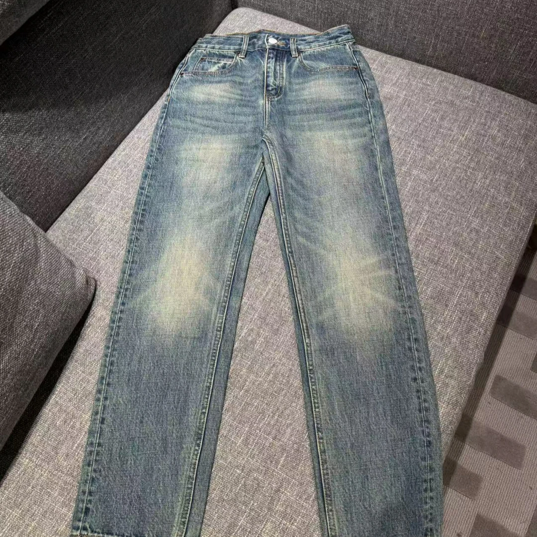 复古洗水蓝色牛仔裤直筒百搭牛仔裤 188E11104