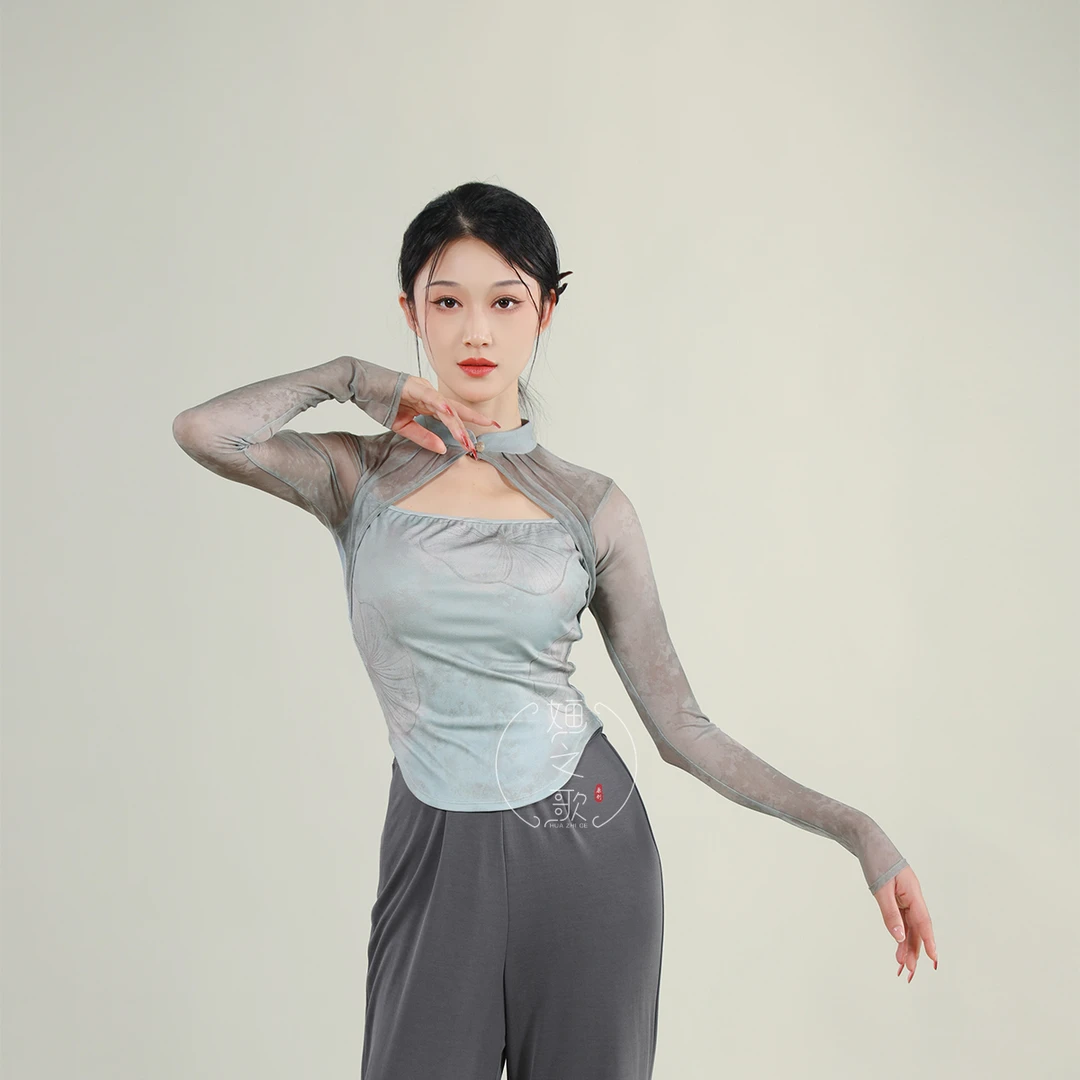 灰蓝 婳之歌原创 韩婳 新中式立领纱衣 修身气质显瘦古典舞练功服