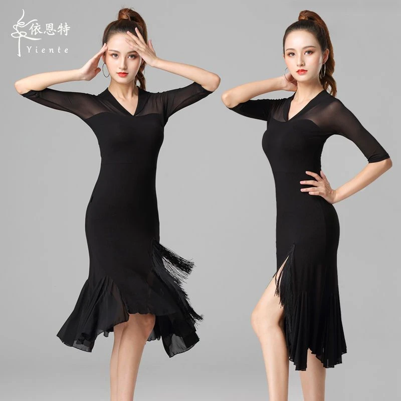 拉丁舞服装成人女款显瘦高端连衣裙比赛表演专业舞裙成人拉丁服