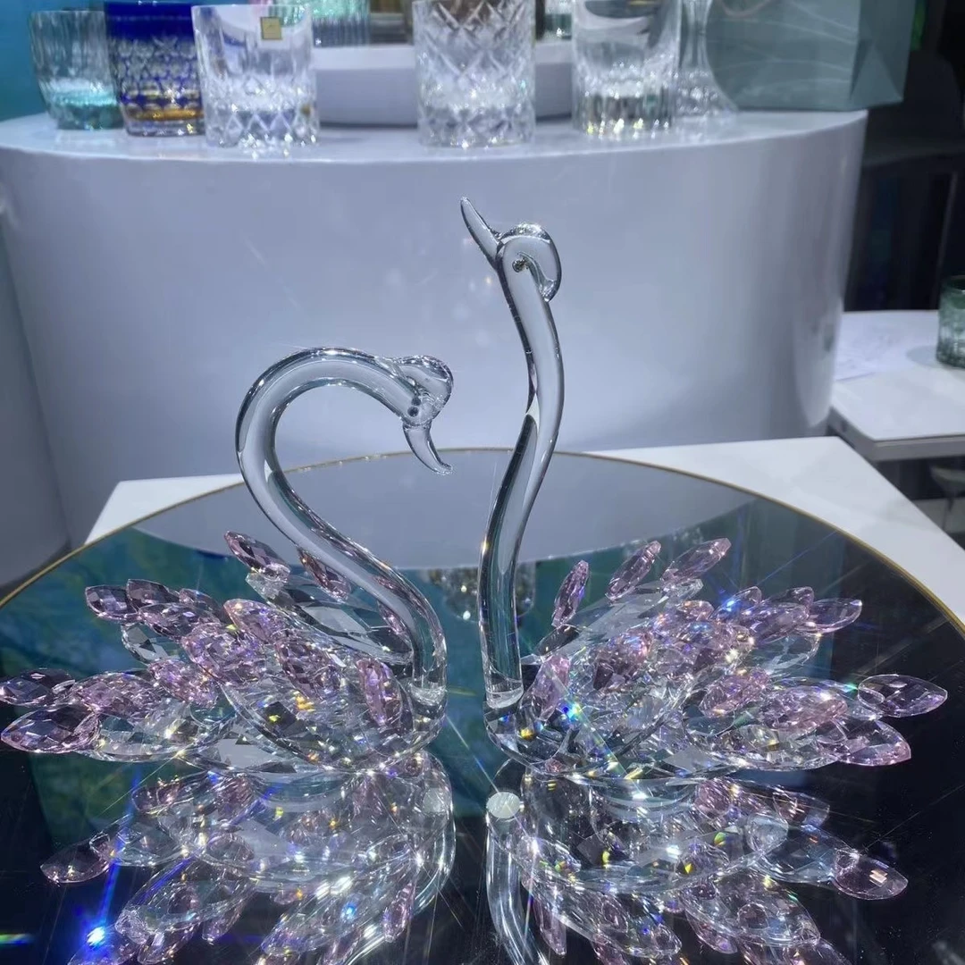 水晶高档大天鹅玄关电视柜酒柜家居装饰品摆件轻奢摆件送人礼物
