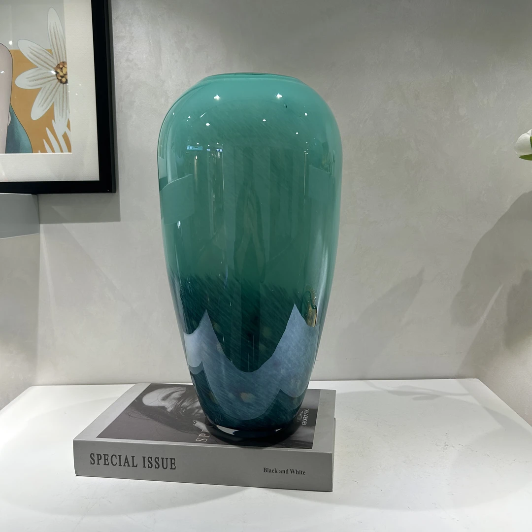 天水碧渐变色洒金琉璃花瓶家居桌面装饰艺术摆件玄关水培插花器