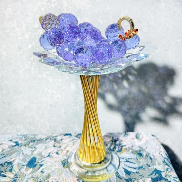 紫色水晶葡萄小蛮腰转盘家摆件