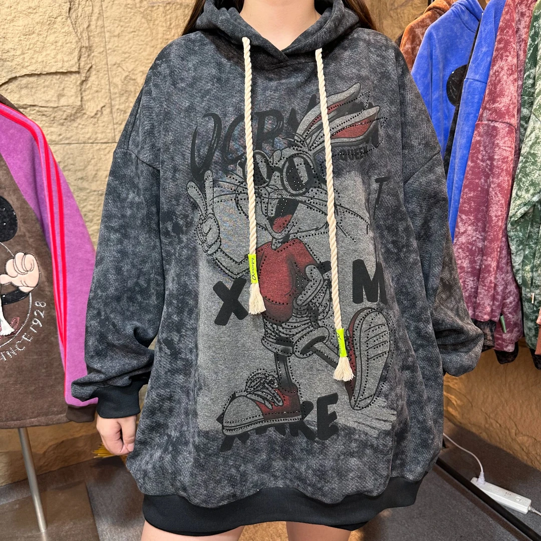 【001-099】2024新款尚潮牌重工洋气卡通涂鸦亮片加绒连帽卫衣