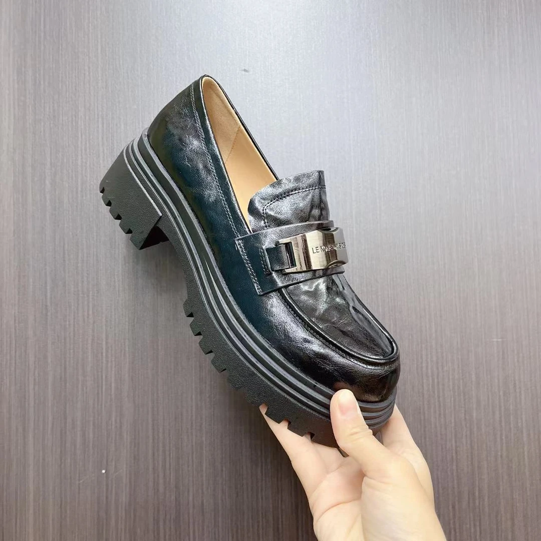 QMS1024-2265  黑色  厚底舒适圆头深口单鞋 时尚女士乐福鞋