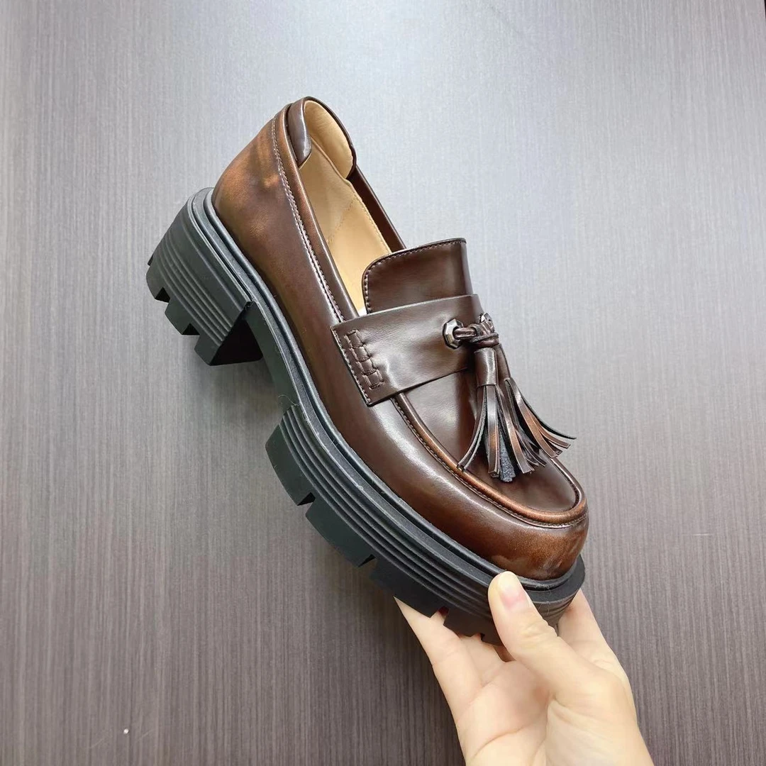 QMS1024-2268  棕色  厚底舒适圆头单鞋 时尚女士乐福鞋