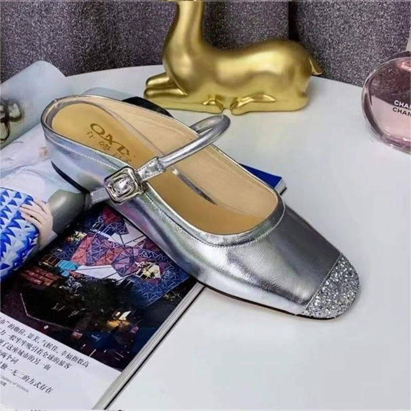 QMS1024-2486 银色  春夏时尚方头舒适低跟玛丽珍女包头凉拖鞋