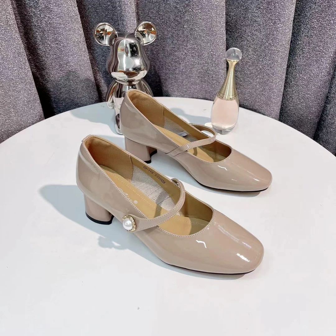 CL8394  杏色  时尚百搭舒适低跟圆头玛丽珍浅口女单鞋