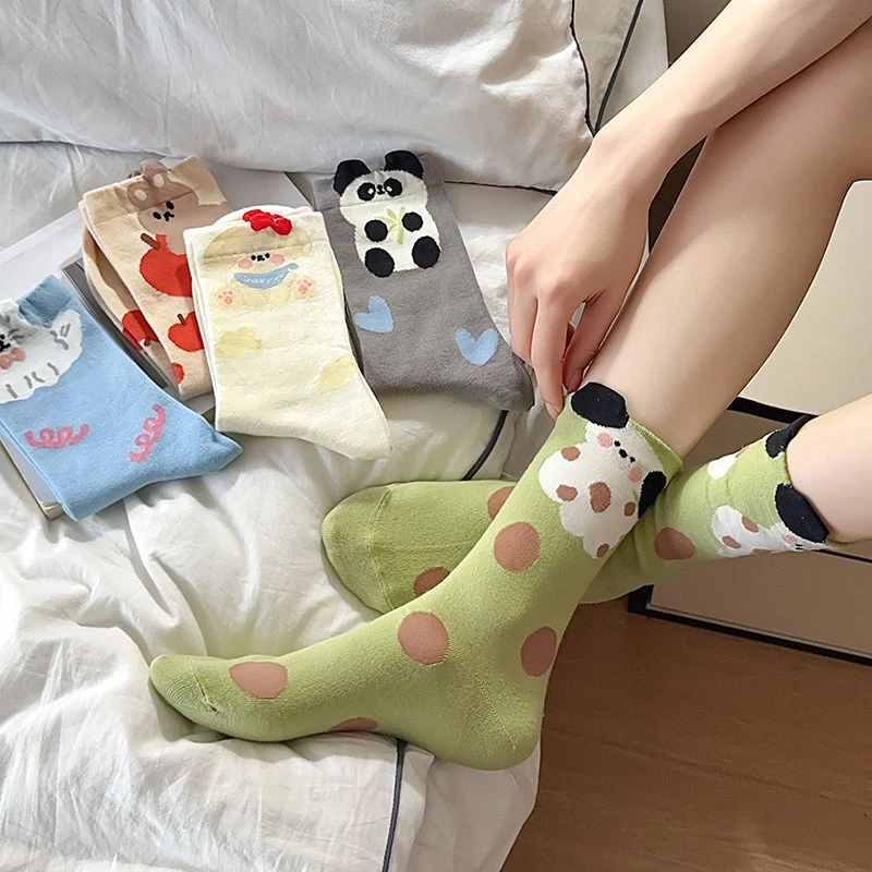 可爱卡通立体插画袜子女日系甜美少女韩版学院风外穿百搭中筒袜棉
