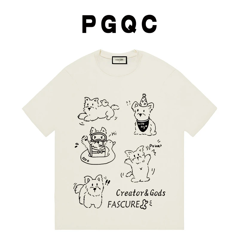 【PGQC】P094卡通约克夏 高定短袖系列 270G纯棉宽松女款圆领短袖2