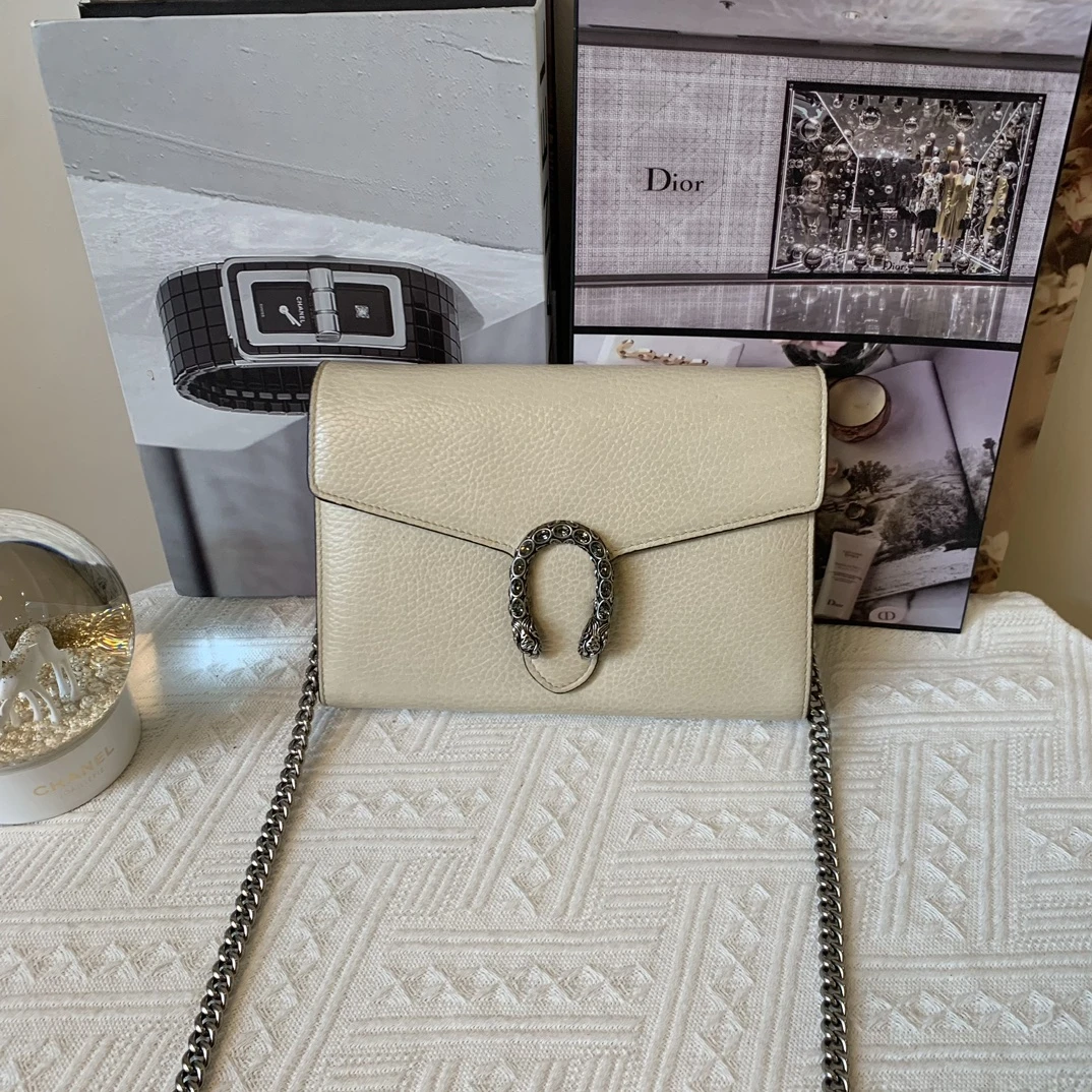 95新 GUCCI/古驰 白色酒神钻扣woc