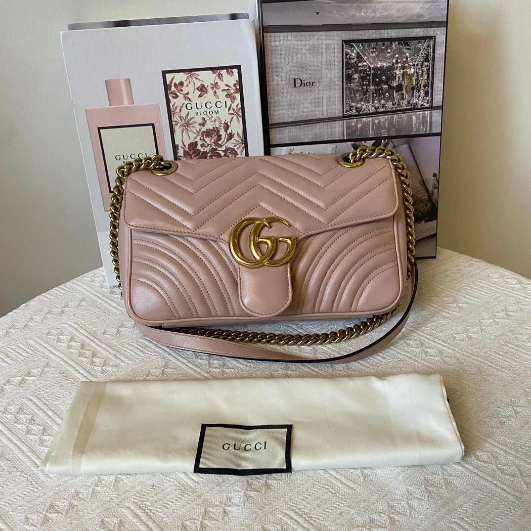 95新 GUCCI/古驰 Marmont粉色马蒙 底长26