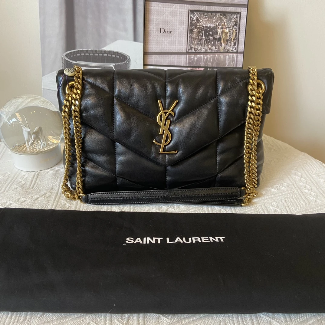 99新 YSL/圣罗兰 loulou云朵包黑金小号 29cm