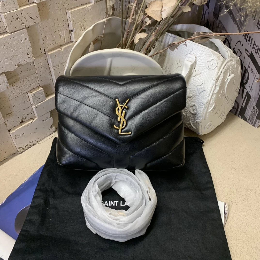 99新 YSL/圣罗兰 黑金loulou mini 方胖子