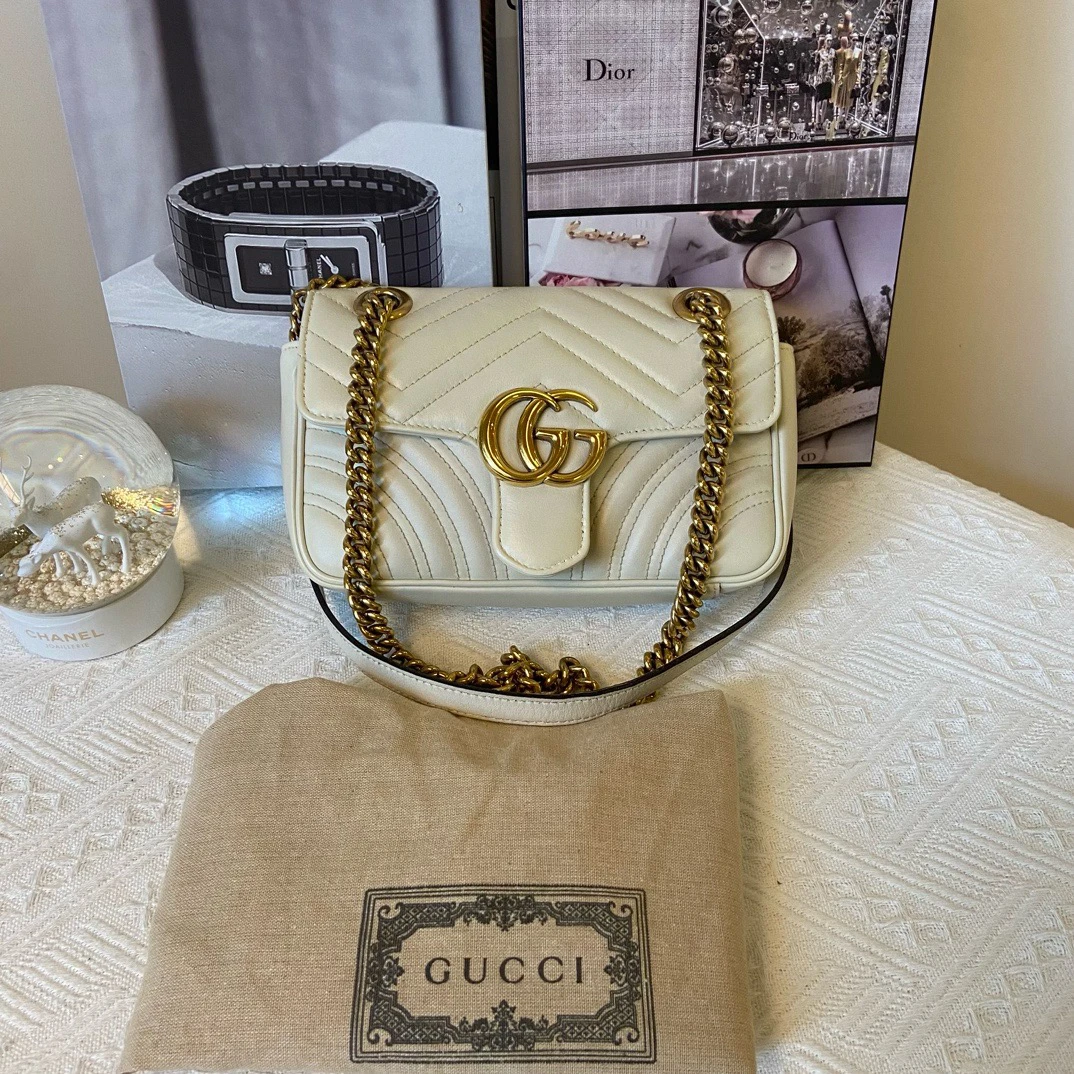 95新 GUCCI/古驰 GUCCI古驰GG 白金马蒙22单肩斜挎包
