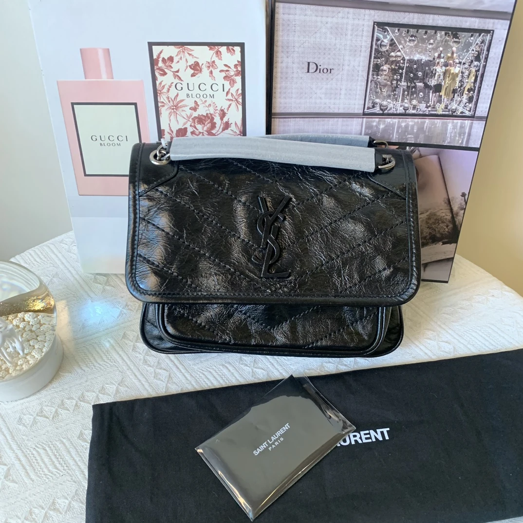 未使用 YSL/圣罗兰 经典黑银niki小号  23编码黑色流浪包