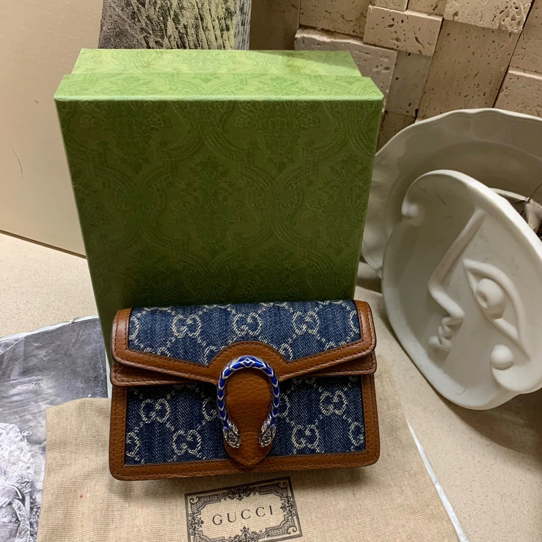 全新未使用 GUCCI/古驰 Mini 牛仔酒神蓝色